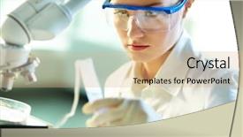  Presentation with chemical - Audience pleasing presentation theme consisting of female biochemist researching new substances backdrop and a coral colored foreground