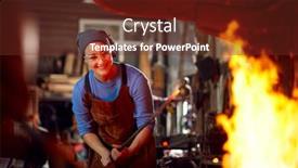  Presentation with flat lay of female sport - Slide deck having female-blacksmith-heating-metalwork background and a tawny brown colored foreground