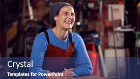  Presentation with female - PPT theme featuring female-blacksmith-wearing-headscarf-working background and a ocean colored foreground