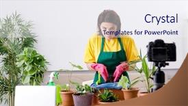  Presentation with growing up milk - Presentation theme with female blogger explaining houseplants growing background and a sky blue colored foreground