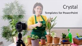  Presentation with blogger - Amazing presentation design having female blogger explaining houseplants growing backdrop and a white colored foreground