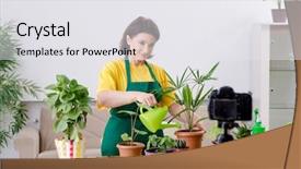  Presentation with blogger - Colorful slide set enhanced with female blogger explaining houseplants growing backdrop and a white colored foreground