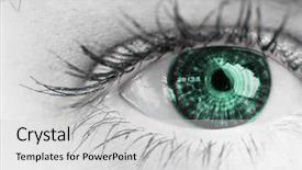  Presentation with eye - Cool new slides with female blue eye against spiral backdrop and a light gray colored foreground