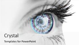  Presentation with eye - Colorful presentation theme enhanced with female blue eye against spiral backdrop and a white colored foreground