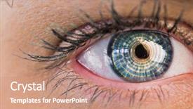  Presentation with eye - Audience pleasing PPT theme consisting of female blue eye against spiral backdrop and a coral colored foreground
