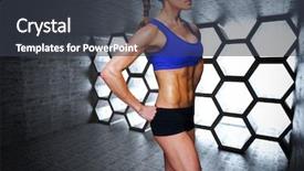  Presentation with hexagon - Slide deck featuring female bodybuilder against hexagon room background and a dark gray colored foreground