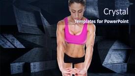  Presentation with flexing - Presentation theme consisting of female bodybuilder flexing with hands together against dark room background and a navy blue colored foreground
