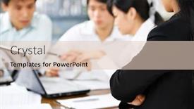  Presentation with employees - Cool new presentation with female boss watching her employees working in the office backdrop and a lemonade colored foreground