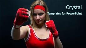  Presentation with bandages - Cool new PPT theme with female boxer in red boxing bandages and sportswear backdrop and a wine colored foreground