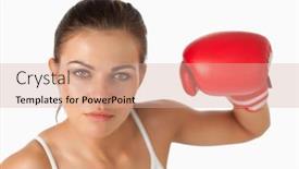  Presentation with boxer - PPT theme enhanced with female boxer looking at the camera against a white background background and a coral colored foreground