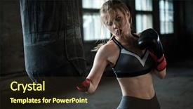  Presentation with club training - Cool new PPT theme with female boxer preparing for training backdrop and a tawny brown colored foreground