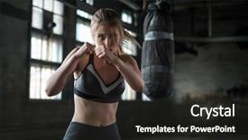  Presentation with club training - Colorful PPT layouts enhanced with female boxer preparing for training backdrop and a dark gray colored foreground