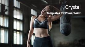  Presentation with club training - Amazing PPT layouts having female boxer preparing for training backdrop and a dark gray colored foreground