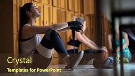  Presentation with locker room - PPT theme with female-boxer-relaxing background and a tawny brown colored foreground