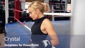  Presentation with boxing ring - Audience pleasing slide deck consisting of female-boxer-training-in-gym backdrop and a ocean colored foreground