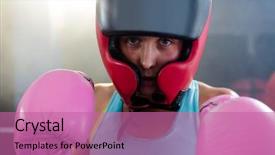  Presentation with fight two boxer boxing - Colorful slide deck enhanced with female boxer wearing protective headgear backdrop and a coral colored foreground