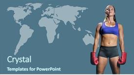  Presentation with world map - Presentation design enhanced with female boxer with world map background and a  colored foreground