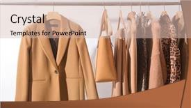  Presentation with clothing wooden clothes hanger object - Theme with female brown leopard pattern clothes background and a soft green colored foreground