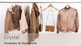  Presentation with brown leather - Audience pleasing PPT layouts consisting of female-brown-leopard-pattern-clothes backdrop and a soft green colored foreground