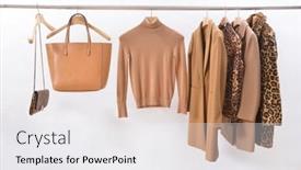  Presentation with brown leather - Cool new PPT theme with female-brown-leopard-pattern-clothes backdrop and a white colored foreground