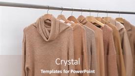  Presentation with clothes - Colorful presentation design enhanced with female-brown-suit-clothes-coat backdrop and a coral colored foreground