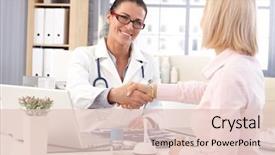  Presentation with lab coat - Slide deck consisting of female brunette doctor at medical background and a lemonade colored foreground