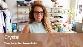  Presentation with clothes shop - Beautiful slide set featuring female business owner holding tablet backdrop and a coral colored foreground
