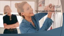  Presentation with intern - Presentation enhanced with female-business-owner-with-intern background and a coral colored foreground