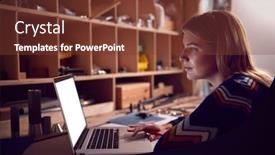  Presentation with late - Beautiful PPT theme featuring female-business-owner-working-late backdrop and a tawny brown colored foreground