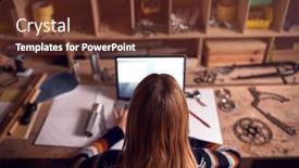  Presentation with late - Audience pleasing slide set consisting of female-business-owner-working-late backdrop and a tawny brown colored foreground