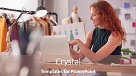  Presentation with fashion - Colorful PPT layouts enhanced with female-business-owner-working backdrop and a coral colored foreground