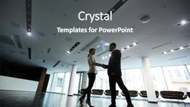  Presentation with business partner - PPT theme enhanced with female business partner with firm background and a dark gray colored foreground