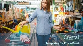  Presentation with female - PPT layouts having female-buyer-with-cart background and a ocean colored foreground