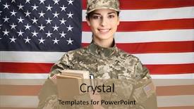  Presentation with military - Cool new slide deck with female cadet of military school backdrop and a coral colored foreground