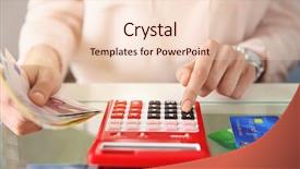  Presentation with credit card - Colorful presentation enhanced with female calculate with credit card backdrop and a lemonade colored foreground