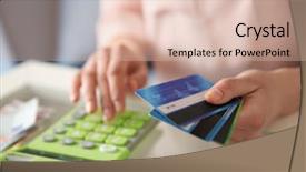  Presentation with credit card - Slides consisting of female calculate with credit card background and a lemonade colored foreground