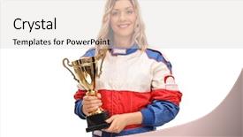  Presentation with car racing - Slides having female car racing champion holding background and a lemonade colored foreground