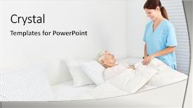  Presentation with geriatric - Slide deck featuring female carer or geriatric nurse background and a white colored foreground