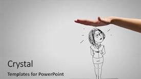  Presentation with human - Cool new PPT theme with female caricature - close up of human hand backdrop and a light gray colored foreground