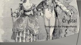  Presentation with masquerade ball - Cool new presentation theme with female caricature - old illustration of masquerade couple backdrop and a light gray colored foreground