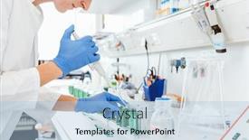  Presentation with sample - Presentation featuring female-caucasian-doctor-experimenting-sample background and a light blue colored foreground