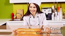  Presentation with baking - Presentation theme with female-chef-baking-baguette-bread background and a yellow colored foreground