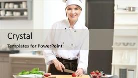  Presentation with cooking equipment kitchen utensils - Amazing slide deck having female chef cooking in kitchen backdrop and a  colored foreground