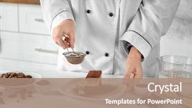  Presentation with chef - Presentation design featuring female chef decorating tasty chocolate background and a coral colored foreground