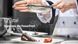  Presentation with dessert - Slide deck enhanced with female-chef-finishing-a-dessert background and a dark gray colored foreground