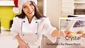  Presentation with banking comercial baking - Presentation theme consisting of female chef in santa hat background and a  colored foreground