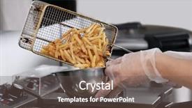  Presentation with french fries - Slides having female chef preparing french fries background and a violet colored foreground