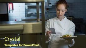  Presentation with order - PPT theme enhanced with female-chef-reading-order background and a tawny brown colored foreground