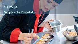  Presentation with black ceramic - Slide deck consisting of female-chef-seasoning-a-finished background and a ocean colored foreground