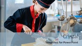  Presentation with cauliflower - PPT theme featuring female chef slicing cauliflower in pieces for a meal background and a light blue colored foreground